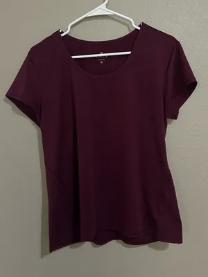 Athleta Burgundy Heathered Scoop Neck Short Sleeve Athletic Shirt Womens Size XL thumbnail 1