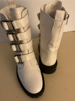 Vince Camuto women White Leather Buckle Strap Combat Boots US 7 thumbnail 6