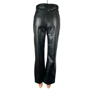 Abercrombie & Fitch 90s Straight Ultra High Rise Black Faux Leather Trousers 2 thumbnail 4
