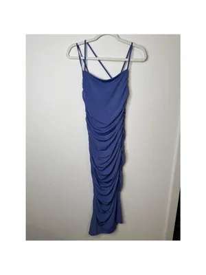 Abercrombie and fitch blue midi ruched dress size small thumbnail 3
