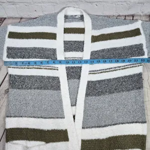 Pink Clover Stitch Fix Striped Eyelash Knit Open Front Cardigan Gray‎ Olive S thumbnail 9