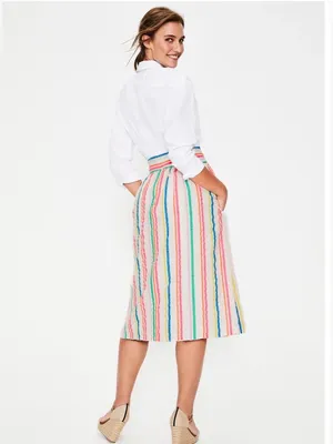Boden Cathy Midi Skirt Multicolor Stripes Lined Size 6 White thumbnail 4