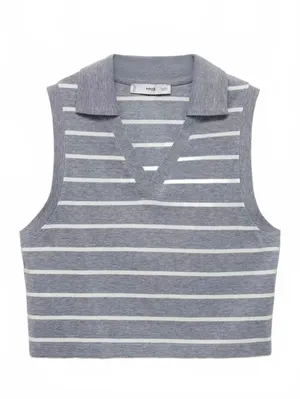 Mango Striped Cropped Polo Shirt NWT Blue XL thumbnail 4