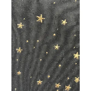 Celestial Star Mesh Top Womens Size S Black Gold Foil Y2K Sheer Mock thumbnail 3