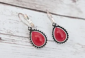 Vintage Earrings For Pierced Ears Red & Silver Tone - Fair Condition thumbnail 2