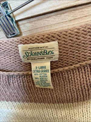 St. John's Bay Cream and Brown Striped Boatneck Sweater XL thumbnail 2