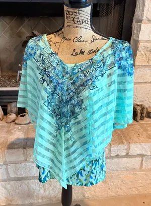 Elegant Blue and Green Striped Blouse thumbnail 1