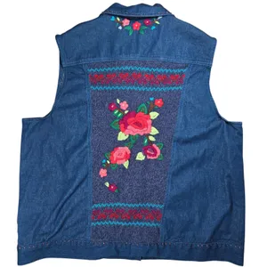 Alfred Dunner Womens Blue Denim Vest‎ Floral Embroidered Beaded Size 14 Indigo thumbnail 2