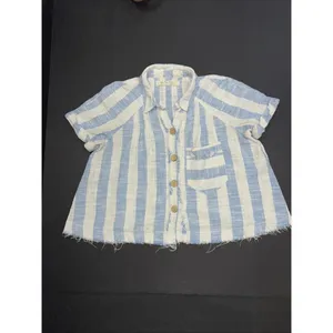 We the Free Classic Boho‎ Beach Gauze Cropped Fringe Striped Button Blouse Small thumbnail 11