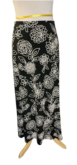 Roz & Ali Women's Petite Small Black Floral Maxi Skirt High Waisted Long A-Line Stretch thumbnail 1