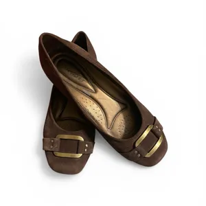 Trotters Brown Suede Ballet Flats with Gold Buckle Accent thumbnail 2
