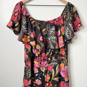 NWT City Chic Floral Print Off The Shoulder Jumpsuit Pink Black Orange Size 14 thumbnail 8