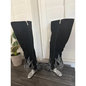 Others Follow Women Size 8 Wedge Heel Flame Rhinestone Point Toe Knee High Boot Fashion Trendy thumbnail 8