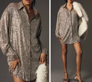 Flat White Sequin Tunic Dress, Size XS thumbnail 2