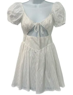 Princess Polly White Caria Puff Short Sleeve Cut Out Mini Dress size 0 NEW Tags thumbnail 1