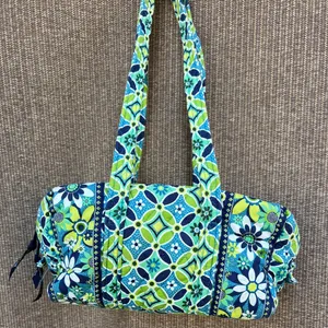 Vintage Vera Bradley Duffle TRAVELER Bag Flower Daisys Blue Green Bag thumbnail 2