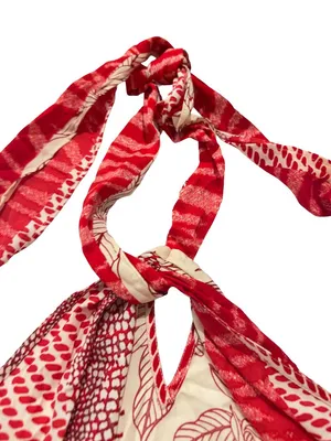 Banana Republic Red Cream Mixed Print Halter Tie Neck Top Shirt Small Women's thumbnail 3