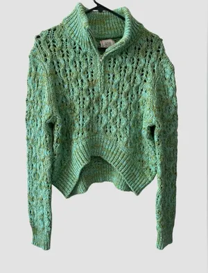 Urban Outfitters BDG Killian Quarter-Zip Pointelle Green Knit Sweater Sz M NWOT thumbnail 4