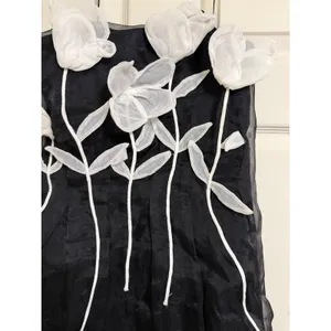 Maeve 3D Floral Strapless Midi Dress – Black & White – XS thumbnail 5