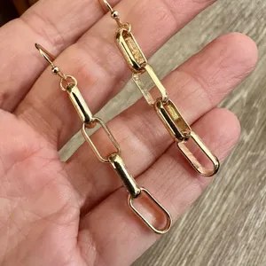 Gold tone chain link earrings Gold thumbnail 3