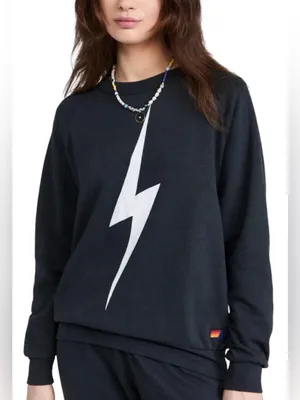 Aviator Nation Black Lightning Bolt Graphic Crewneck Sweatshirt Pullover Size XL thumbnail 1