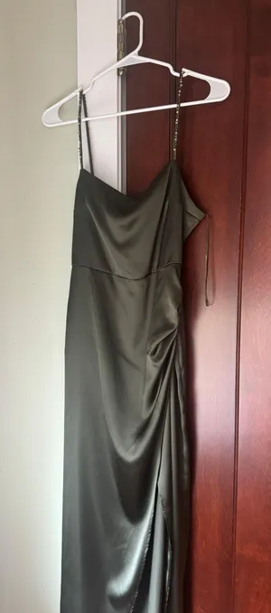ZARA Green Satin Midi Dress thumbnail 1