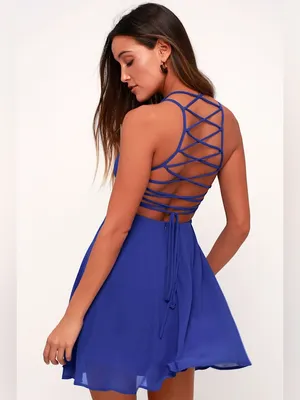 Lulus Good Deeds Royal Blue Lace-Up Dress Size XS NWT Y2K thumbnail 3