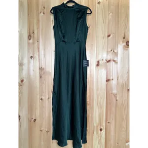 NWT Lulus Classic Elegance Green Satin Sleeveless Mock Neck Maxi Dress Size M thumbnail 4