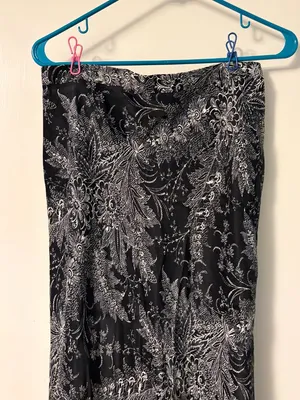 Anthropologie bias satin midi skirt black white paisley floral size 8 bohemian thumbnail 5