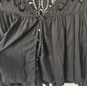 Free People 'Doin' It Right' Button Front Blouse Black Boho Flowy Lace $128 Sz S thumbnail 7