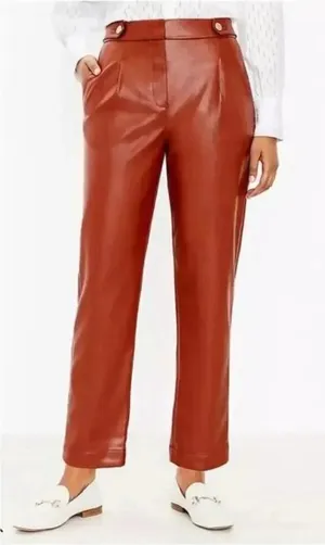 LOFT Tall Size 14 Faux Leather Pants Brown Button Tab NWT $89 thumbnail 1