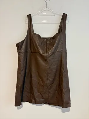The Drop Hank pleather faux leather mini dress zip back mocha brown size 5X thumbnail 3