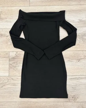 Black Off Shoulder Long Sleeve Bodycon Mini Dress M thumbnail 1