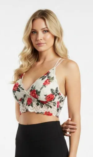 Rue 21 True Ivory Floral Print Padded Bralette Bra Top L thumbnail 1