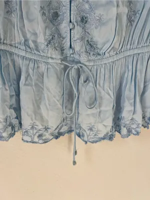 By Anthropologie Embroidered V-Neck Peplum Blouse Top in Nantucket Breeze Blue thumbnail 6