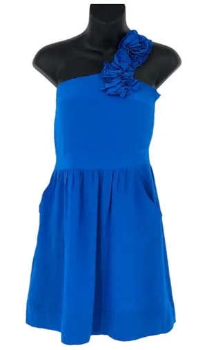 YUMI KIM Womens Blue Floral Ruffle‎ Mini Dress One Shoulder Size XS thumbnail 1