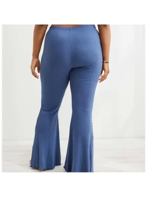 AERIE Kick It Ribbed Super Flare Pants in Blue thumbnail 2