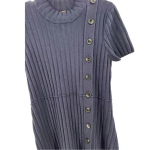 Free People Lottie short sleeve mock neck fit flare navy sweater dress L casual thumbnail 5