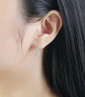 925 Silver Plated Star Moon Dangle Drop Earrings for Women thumbnail 2