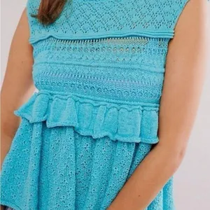 Free People Blue Juliette Ruffle Top, Linen Blend. Size XL thumbnail 1