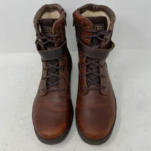 UGG Kesey Brown Leather Felt Lace Up Zip Buckle Harness Boots 6 thumbnail 2