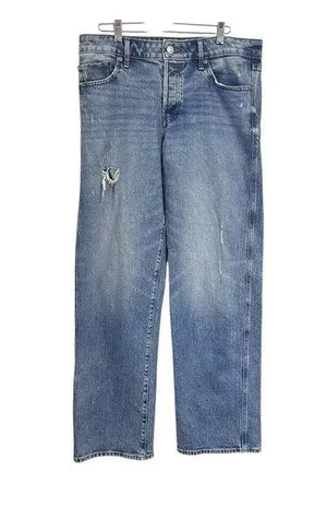 Express Womens Sz 6 Regular Relaxed Straight Low Rise Distressed Wide Leg Jeans thumbnail 1