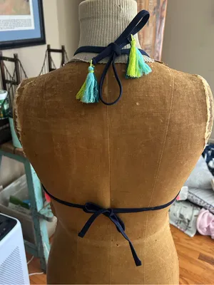 aerie Navy High-Neck Bikini Top with Coral Fringe | Size Medium (New $34.95) thumbnail 4