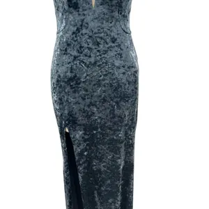 La Femme 25659 Strappy Plunging Velvet Slit Dress‎ Gown Blue Size 6 thumbnail 7