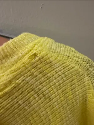 Anthropologie Yellow Slouchy Waffle-Knit Off-The-Shoulder Long sleeve top M thumbnail 6