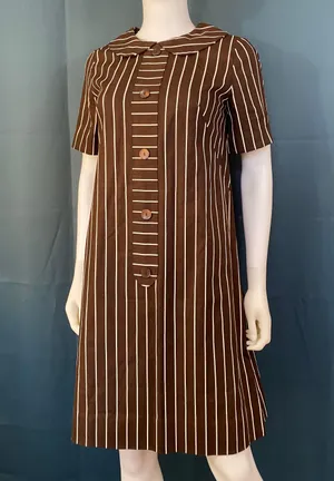 Vintage 60s Peter Pan Collar Chocolate Striped Dress thumbnail 1