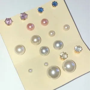 9 Pair Lot CZ Rhinestone & Faux Pearl Pierced Stud Earrings thumbnail 1