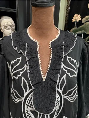 Entro Embroidered Puff‑Sleeve Dress – Size Large thumbnail 2