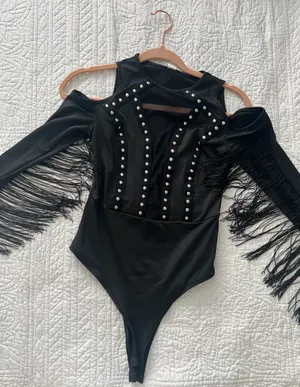 Black Fringe Bodysuit thumbnail 2