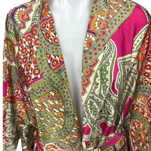 Zara Multicolor Satin Silk Paisley Print Duster Wrap Kimono Caftan Top Jacket thumbnail 9